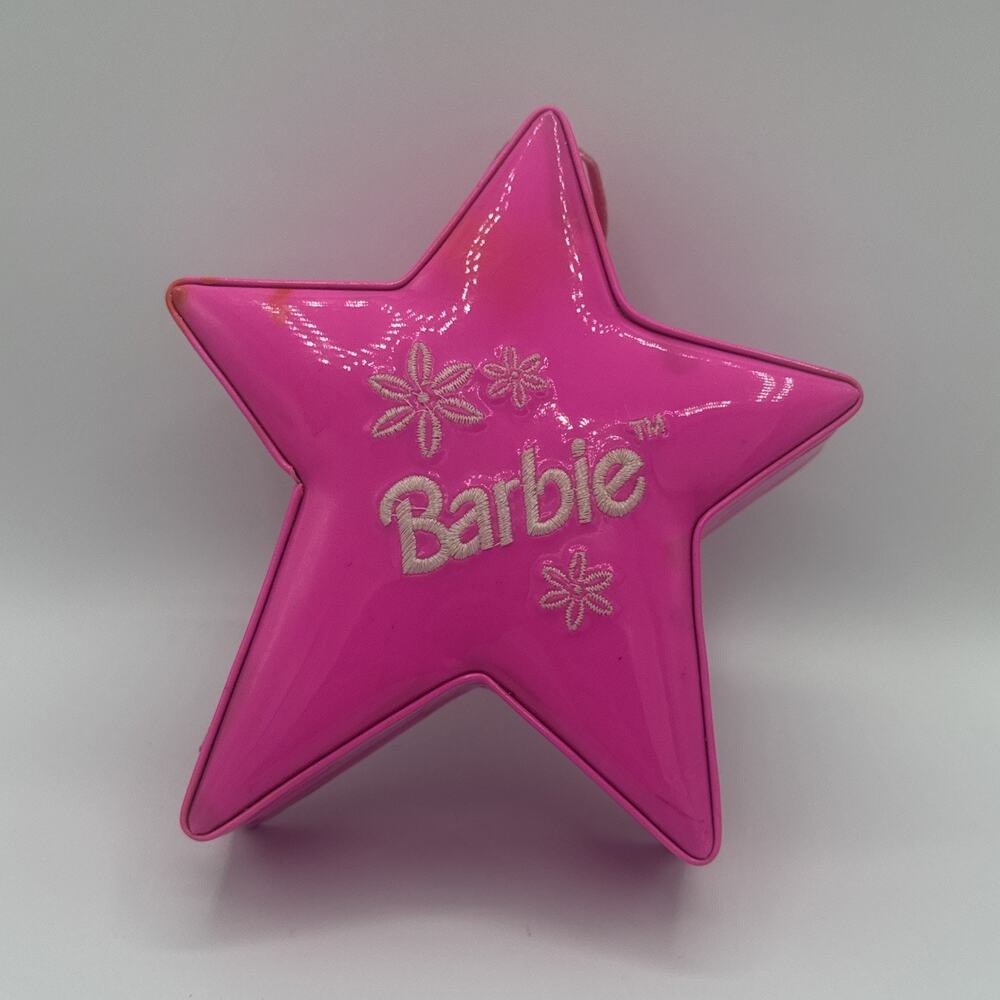 Vintage 1998 Mattel Barbie Pink Star Vinyl Trinket Box Jewelry Case Y2K